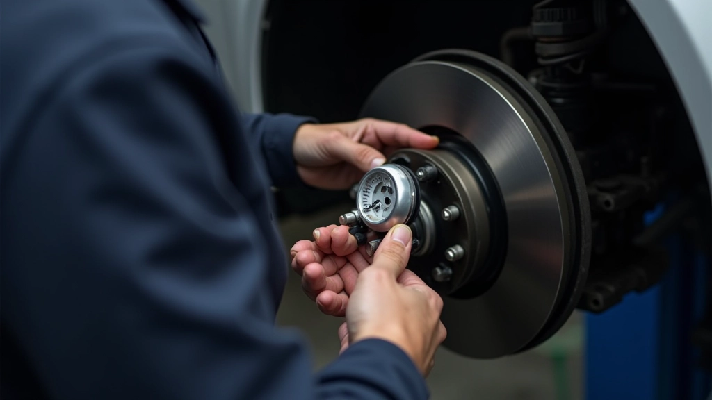 Technician checking brake fluid level in master cylinder reservoir during vehicle maintenance