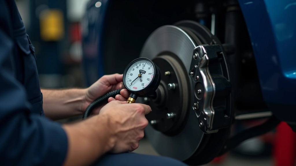 Brake system pressure test being performed with diagnostic equipment connected to vehicle