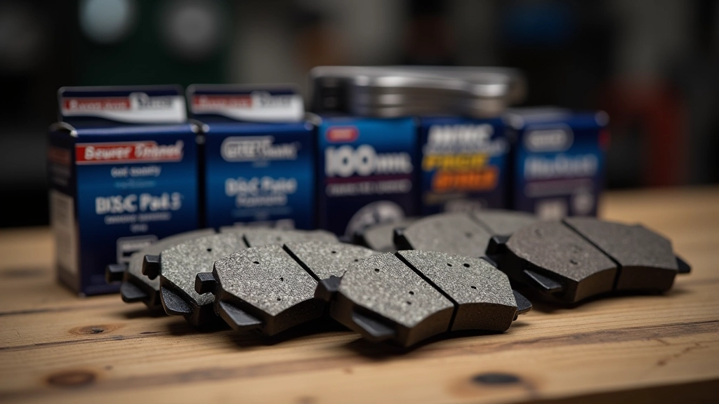 Aftermarket brake pads from various independent manufacturers displayed side by side